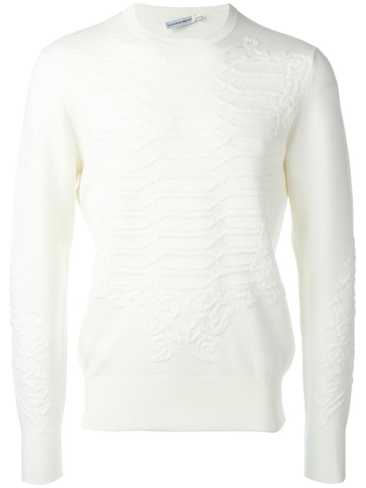 Alexander Mcqueen Rib Stitch Jacquard Jumper, Men's, Size: Small, White, Wool/spandex/elastane/polyamide