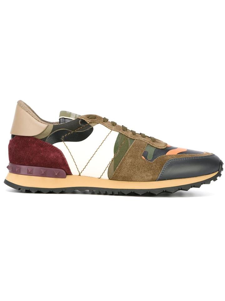 Valentino Garavani Rockrunner Camouflage Sneakers, Men's, Size: 44, Green, Cotton/linen/flax/rubber