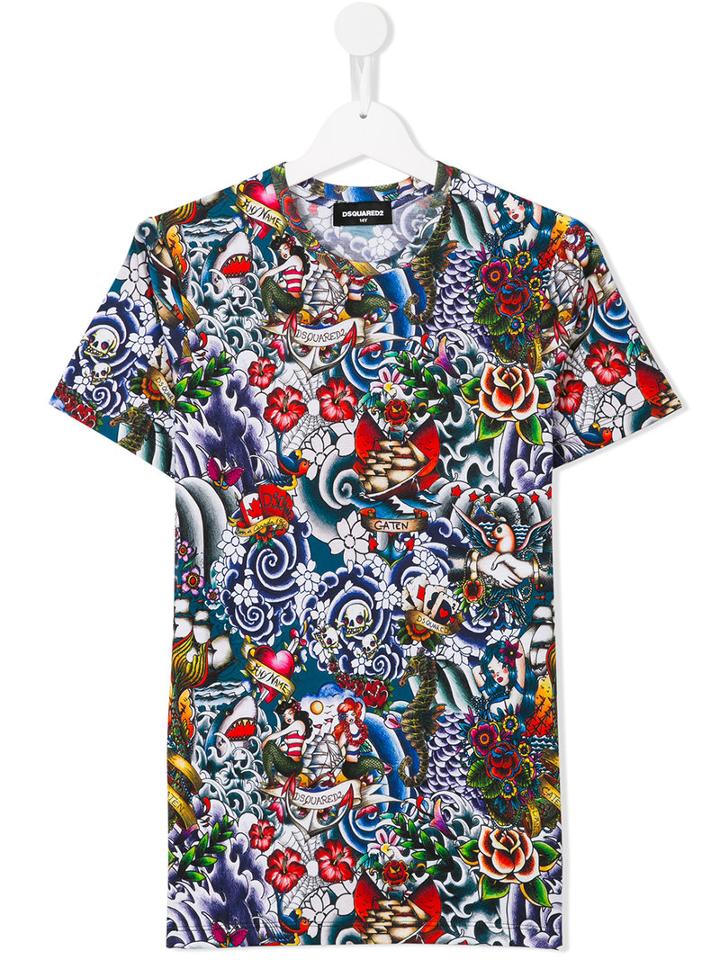 Dsquared2 Kids Printed T-shirt, Boy's, Size: 14 Yrs, Blue