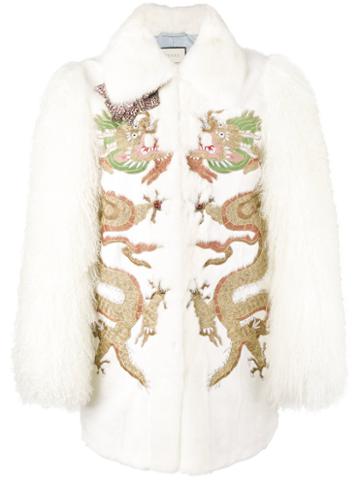 Gucci - Dragon Embroidered Coat - Women - Silk/goat Fur/mink Fur/glass - 40, White, Silk/goat Fur/mink Fur/glass