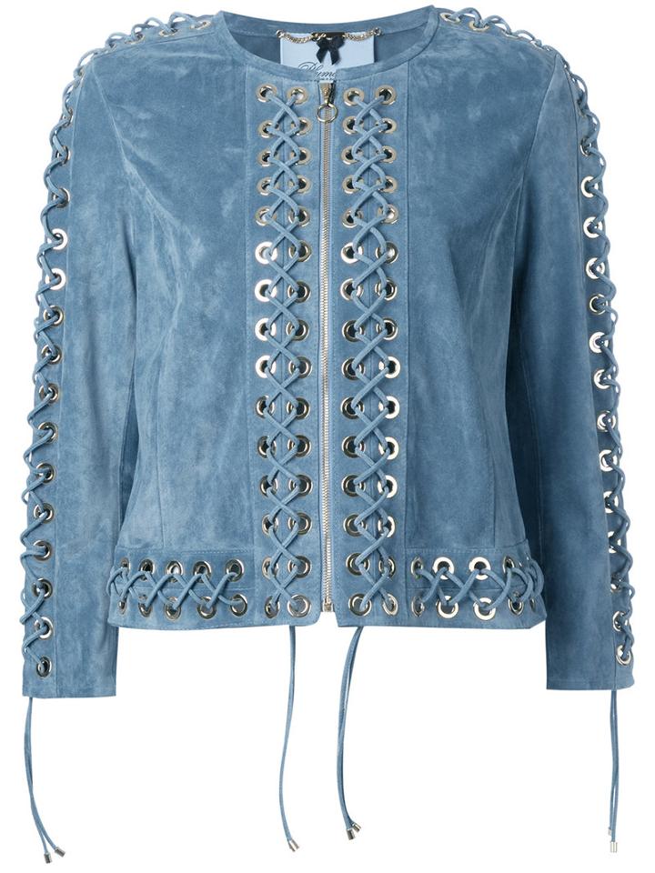 Blumarine Lace-up Jacket, Women's, Size: 42, Blue, Nubuck Leather