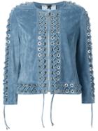 Blumarine Lace-up Jacket, Women's, Size: 42, Blue, Nubuck Leather
