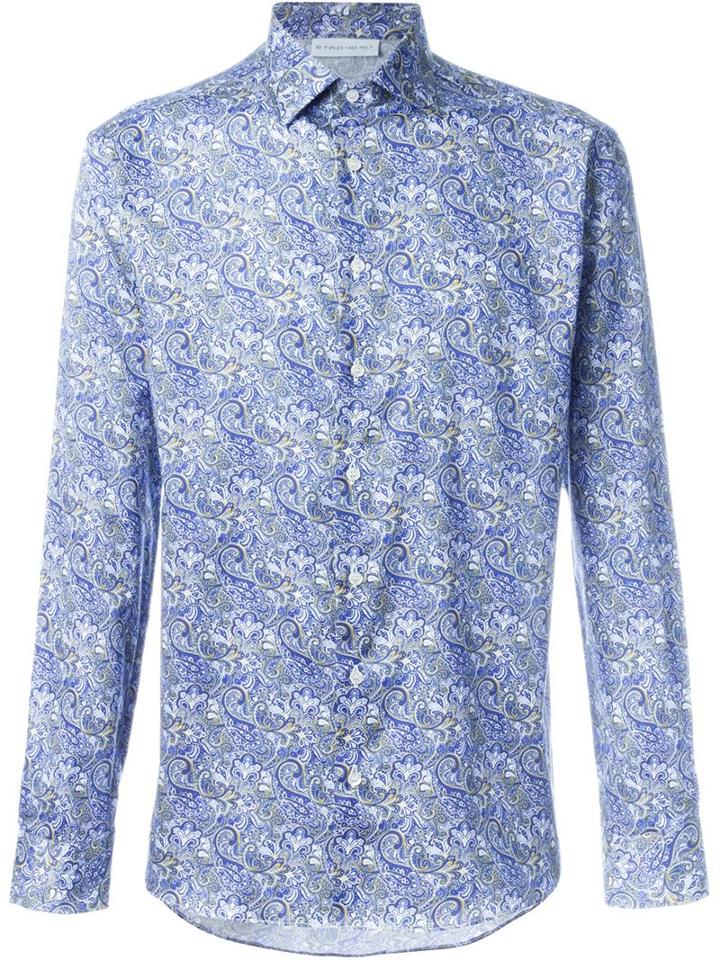 Etro Floral Paisley Print Shirt, Men's, Size: M, Blue, Cotton