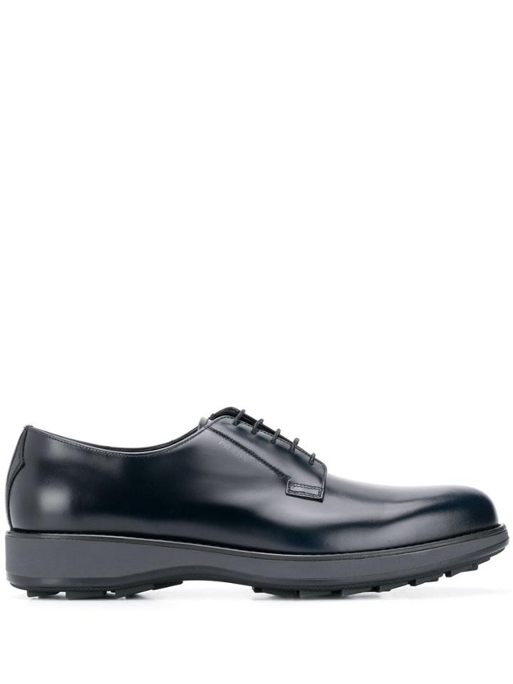 Prada Brushed Leather Derby Shoes - Blue