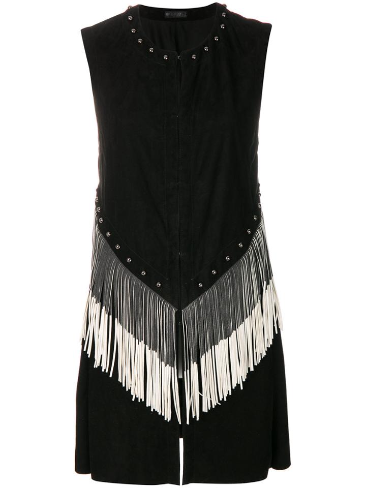 Drome Fringed Longline Gilet - Black