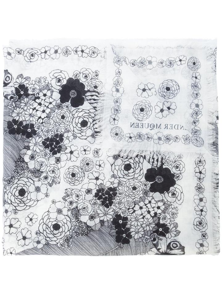 Alexander Mcqueen Floral Print Scarf - Grey
