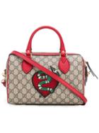 Gucci Snake And Heart Patch Tote, Women's, Nude/neutrals, Leather/polyurethane/cotton