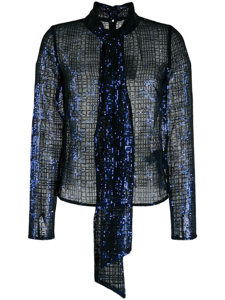 Self-portrait Check Sequin Blouse - Blue