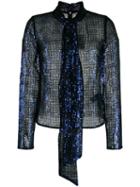 Self-portrait Check Sequin Blouse - Blue