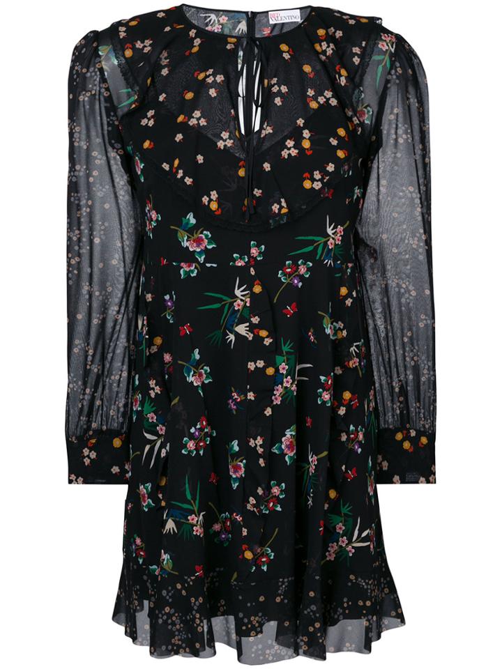 Red Valentino Flower Silk Dress - Black
