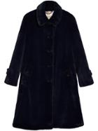 Burberry Faux Fur Single-breasted Car Coat - Blue