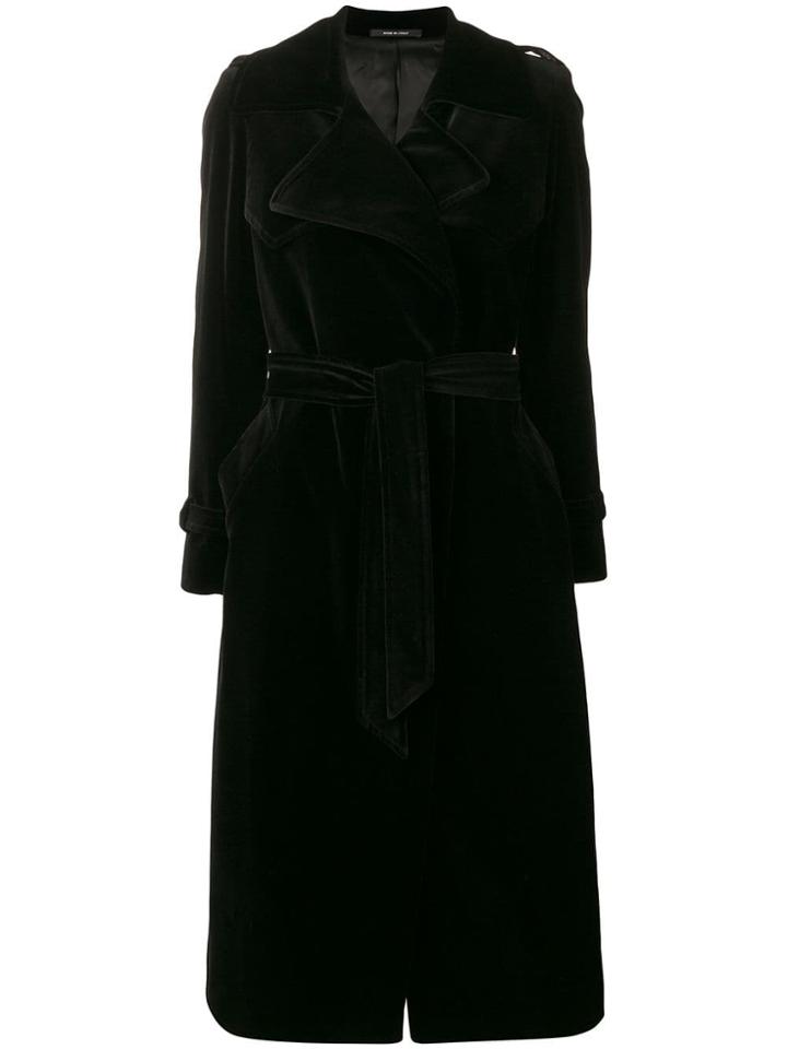 Tagliatore Velvet Trench Coat - Black