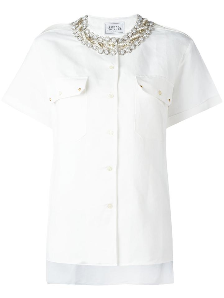 Forte Couture Studded Collar Shirt, Women's, Size: Xs, White, Cotton