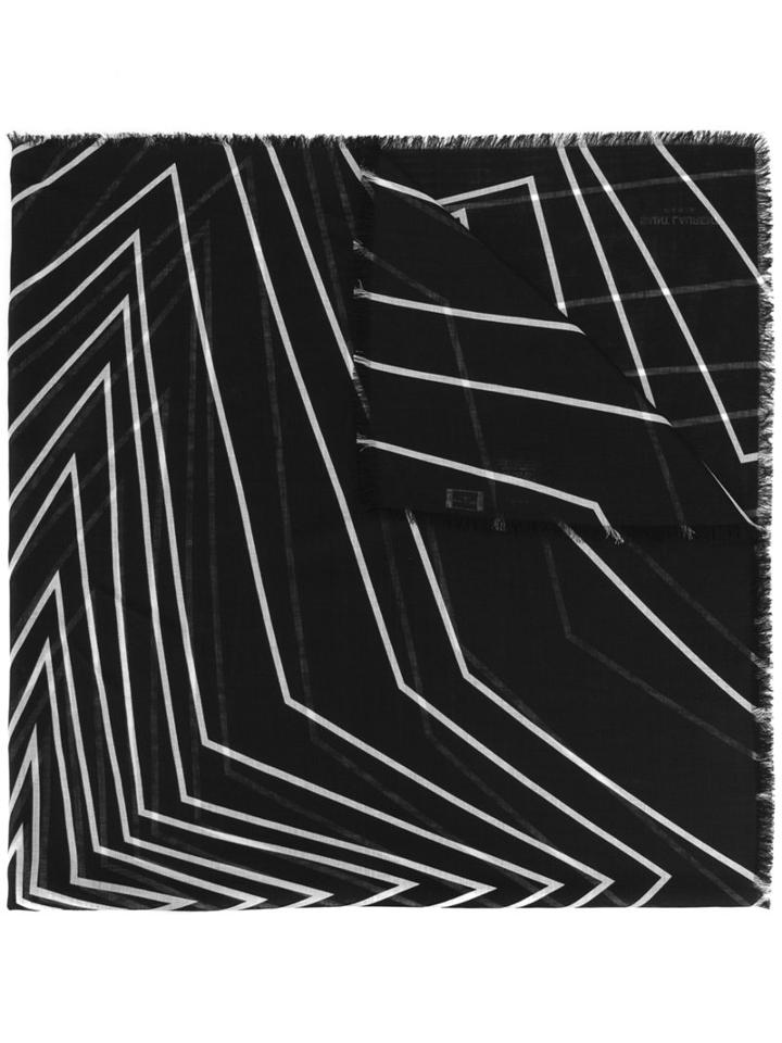 Saint Laurent - Graphic Line Print Scarf - Women - Wool - One Size, Black, Wool