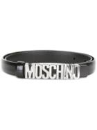 Moschino Slim Logo Plaque Belt, Women's, Size: 80, Black, Leather