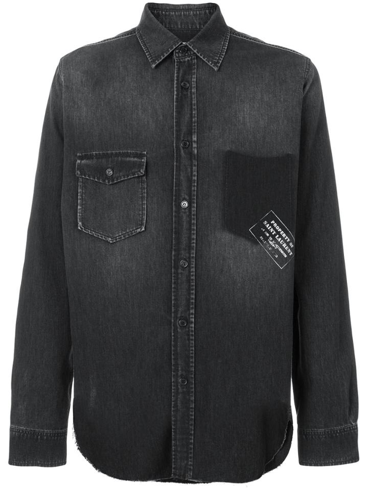 Saint Laurent Denim Western Shirt With Lettering - Black
