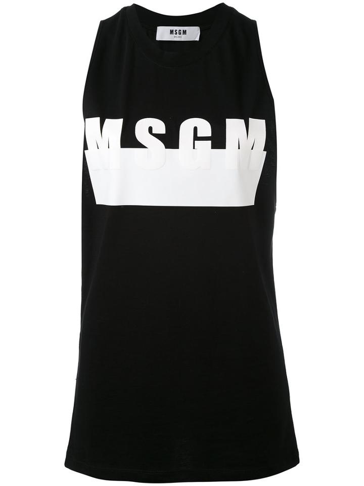 Msgm - Logo Print Tank Top - Women - Cotton - Xs, Black, Cotton