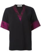 Lanvin Block Trim V Neck T-shirt - Black