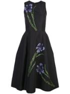 Carolina Herrera Floral Embroidery Silk Dress - Black