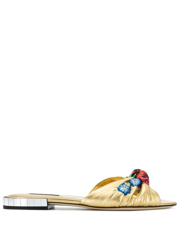 Dolce & Gabbana Floral Print Slides - Gold