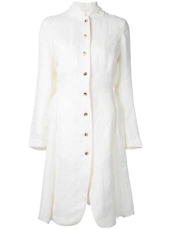 Aleksandr Manamïs - Contrast Button Dress Coat - Women - Cotton/linen/flax - 1, White, Cotton/linen/flax