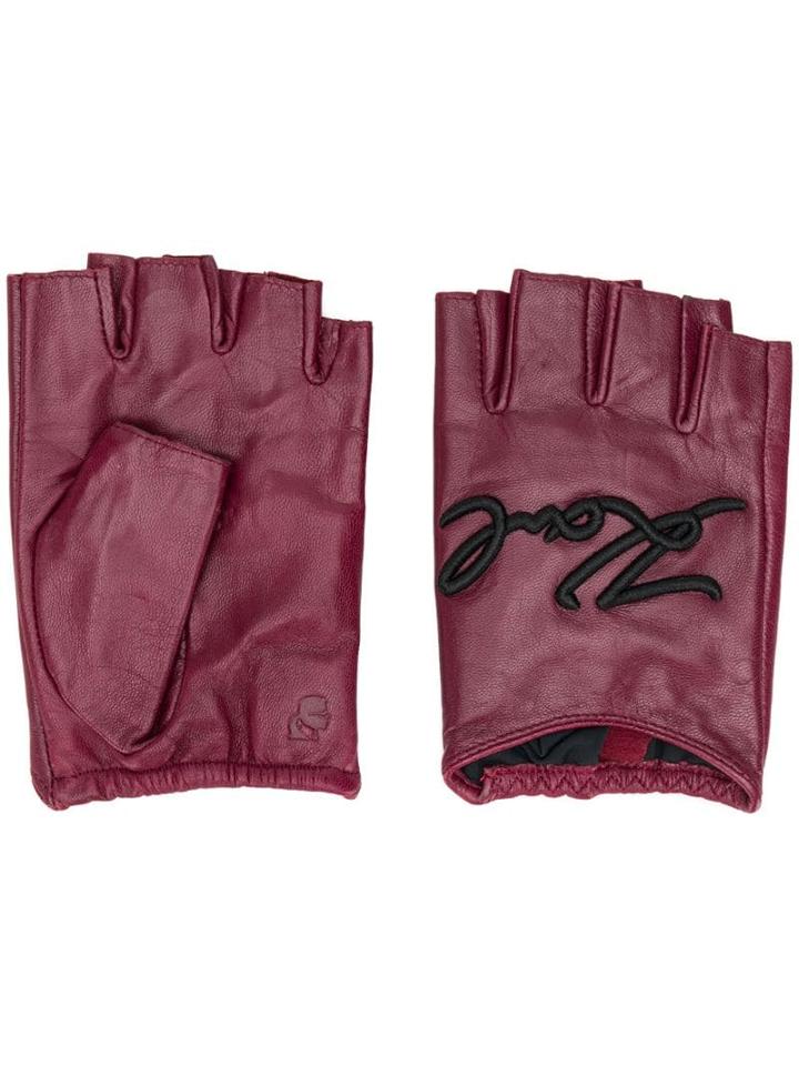 Karl Lagerfeld Signature Fingerless Gloves - Red