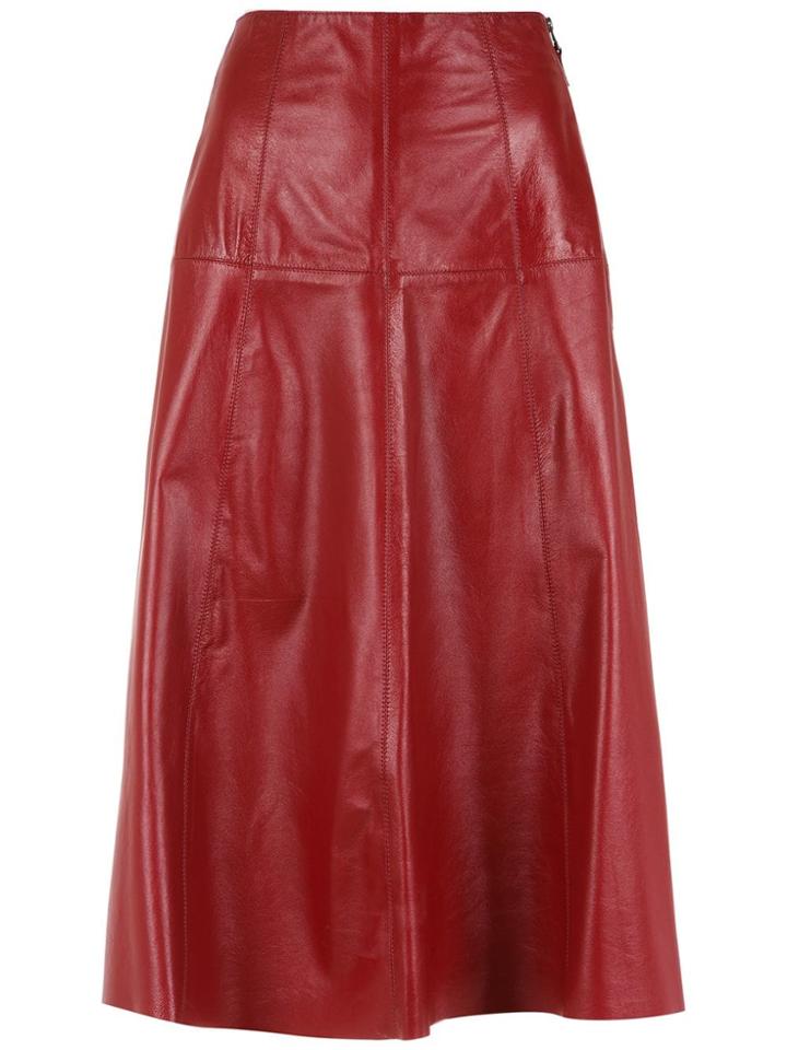 Nk Midi Leather Skirt - Red