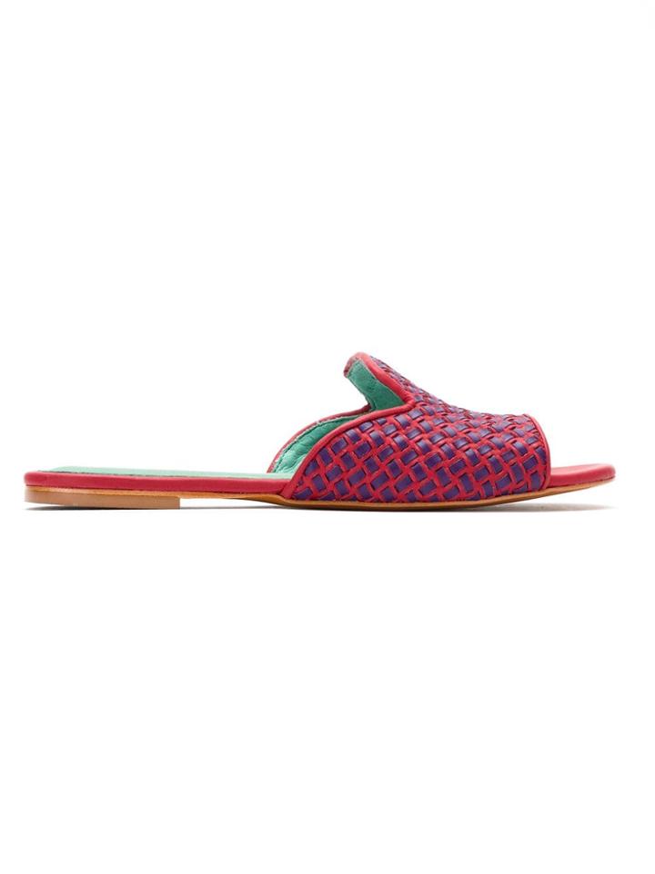 Blue Bird Shoes Leather Flat Mules - Red