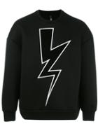 Neil Barrett Lightning Bolt Sweatshirt, Men's, Size: Small, Black, Polyurethane/viscose/cotton