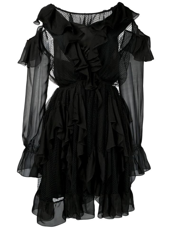 Faith Connexion Mesh Panel Ruffled Dress - Black