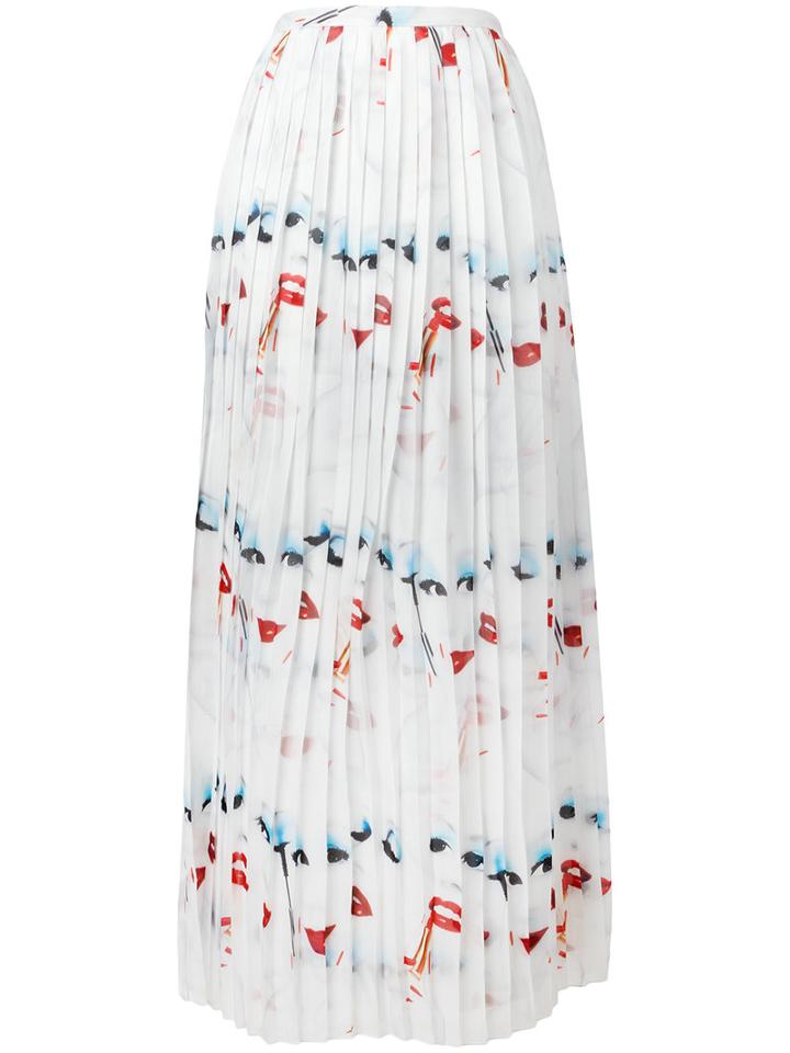 Jeremy Scott - Face Print Pleated Skirt - Women - Polyester - 42, White, Polyester