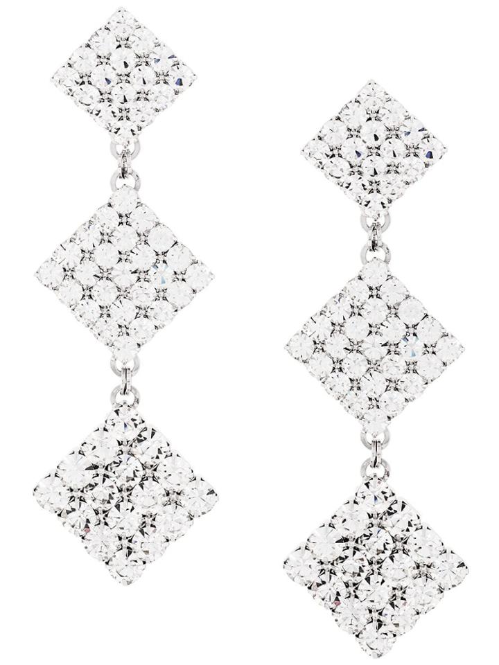 Alessandra Rich Triple Crystal Drop Earrings - Metallic