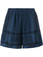 Cecilie Copenhagen Keffiyeh Print Shorts, Women's, Blue, Cotton