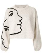 Framed Face Embroidered Cropped Top - Neutrals