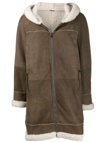Brunello Cucinelli Hooded Shearling Coat - Brown