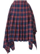 Juun.j Checked Asymmetric Pleated Skirt - Multicolour