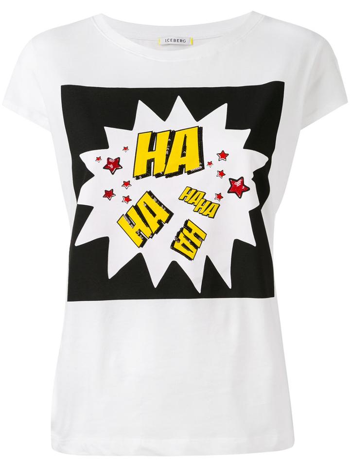 Iceberg - Haha Print T-shirt - Women - Cotton/spandex/elastane - 44, White, Cotton/spandex/elastane