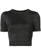 Cushnie Et Ochs - Metallic Ribbed Crop Top - Women - Polyester/rayon - Xl, Black, Polyester/rayon