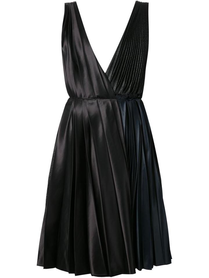 Cédric Charlier Pleated Plunging Neck Dress, Women's, Size: 40, Black, Acrylic/rayon
