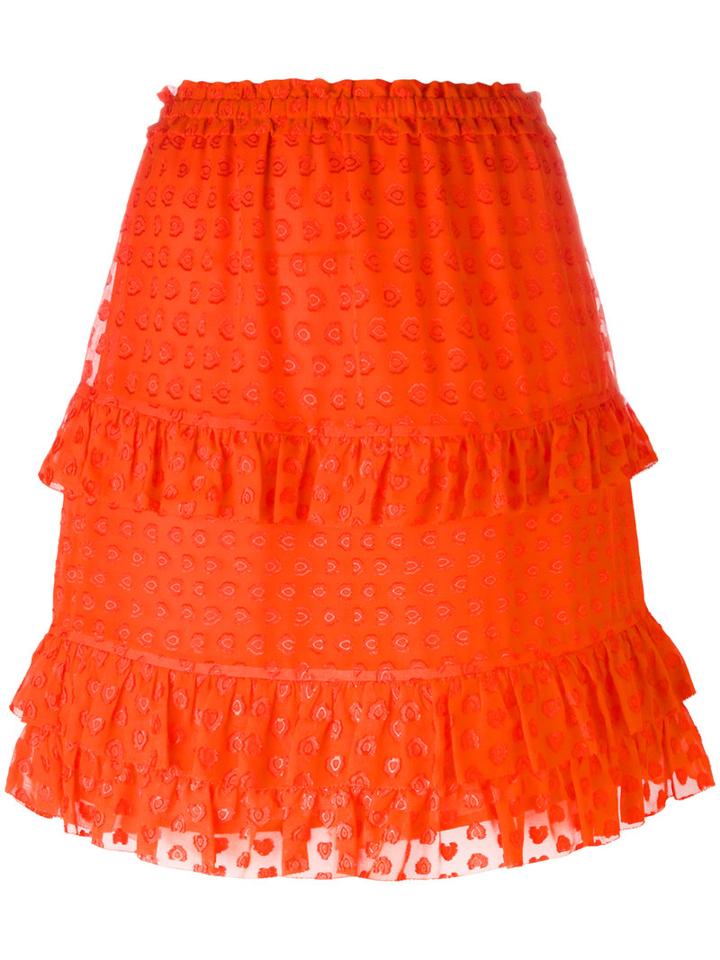 Tory Burch - Embroidered Madison Skirt - Women - Silk/polyester/viscose - M, Red, Silk/polyester/viscose