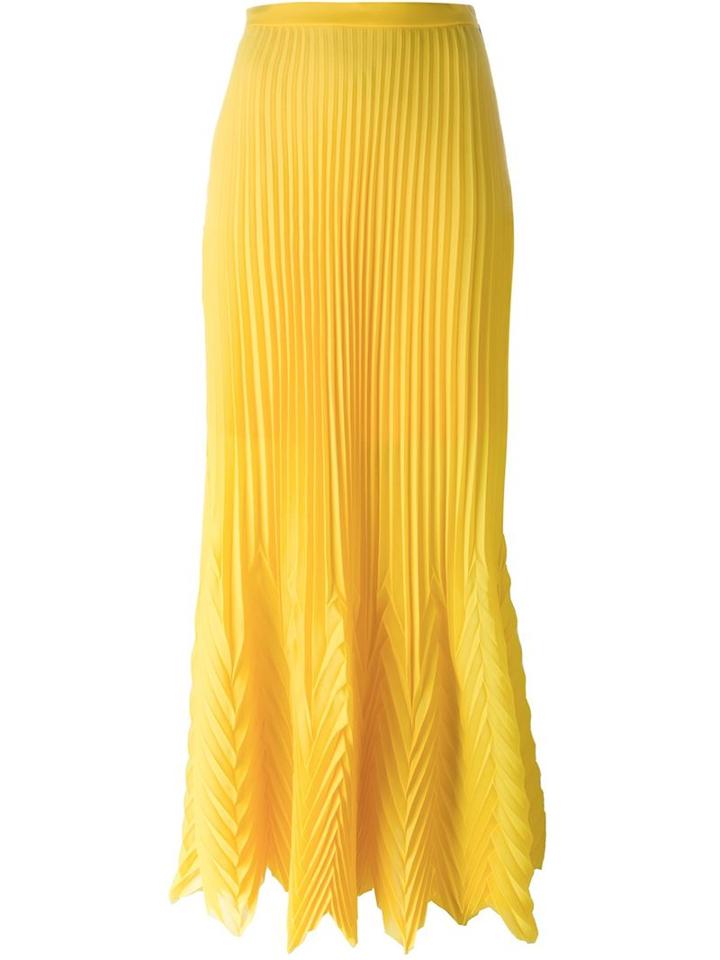 Msgm Pleated Long Skirt, Women's, Size: 42, Yellow/orange, Polyester/spandex/elastane