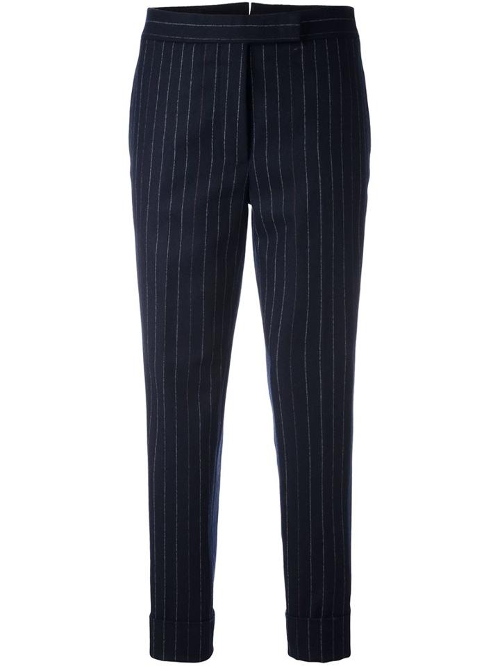 Thom Browne Pinstriped Cropped Tapered Trousers, Women's, Size: 40, Blue, Silk/wool