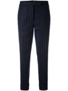 Thom Browne Pinstriped Cropped Tapered Trousers, Women's, Size: 40, Blue, Silk/wool