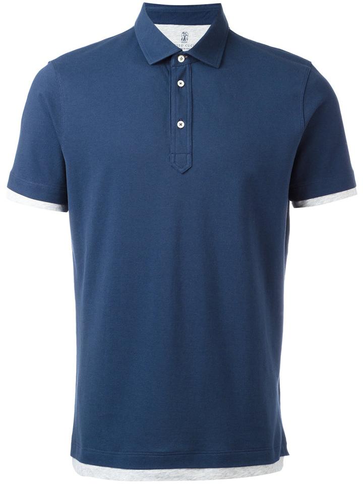 Brunello Cucinelli Classic Polo Shirt, Men's, Size: Medium, Blue, Cotton