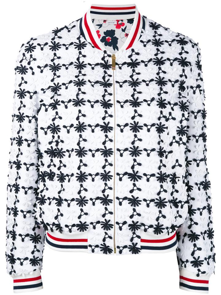 Thom Browne - Floral Embroidered Bomber Jacket - Women - Silk/cotton - 42, White, Silk/cotton
