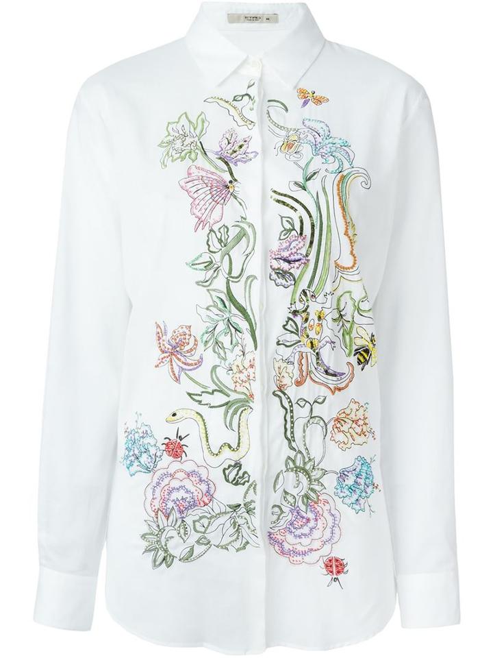 Etro Floral Embroidery Shirt, Women's, Size: 46, White, Cotton