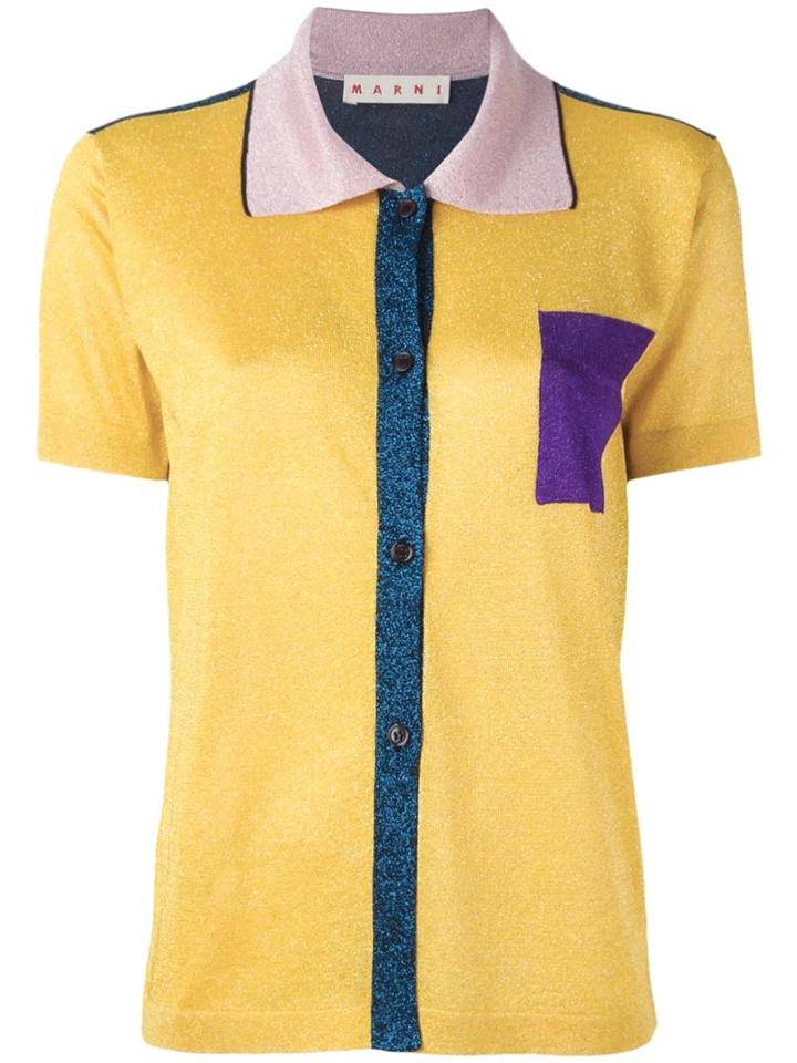 Marni Colour Block Knitted Polo Shirt, Women's, Size: 38, Yellow/orange, Viscose/acetate/polyester/polyamide
