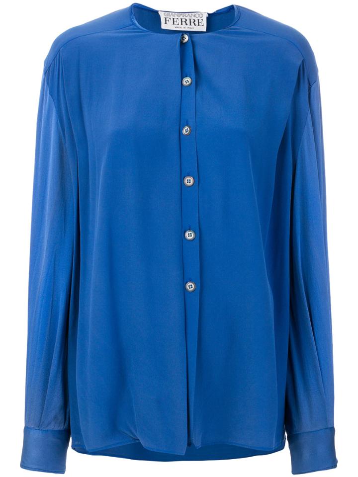 Gianfranco Ferre Vintage Collarless Shirt - Blue