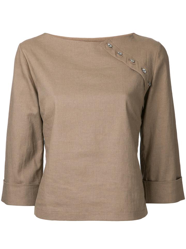N Duo - Embellished Top - Women - Linen/flax - 36, Brown, Linen/flax