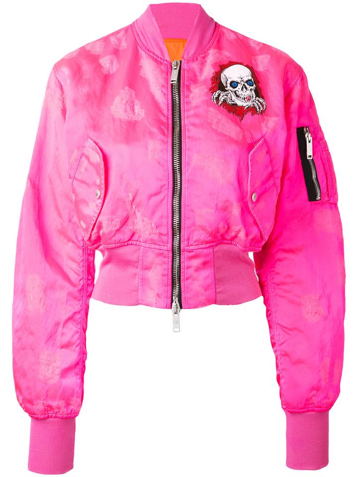 Unravel Project - Skull Print Bomber Jacket - Women - Polyamide/cotton/polyurethane - 40, Pink/purple, Polyamide/cotton/polyurethane